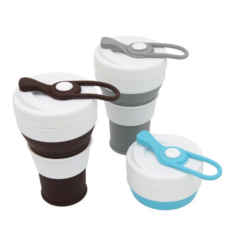 热销食品级硅胶折叠水杯450ml户外旅行 运动多功能便携可折叠水杯